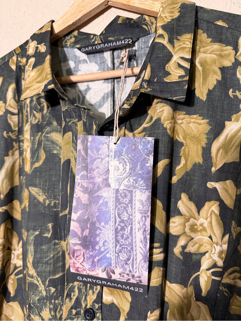 Black Floral Midi Shirt Dress with Gold Botanical Print - Picture 7 of 7